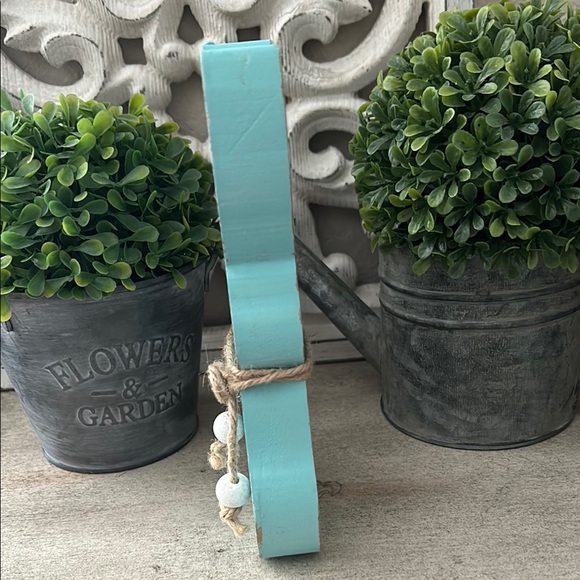 Boho Farmhouse aqua blue Wooden Bunny Decor - Picture 6 of 12